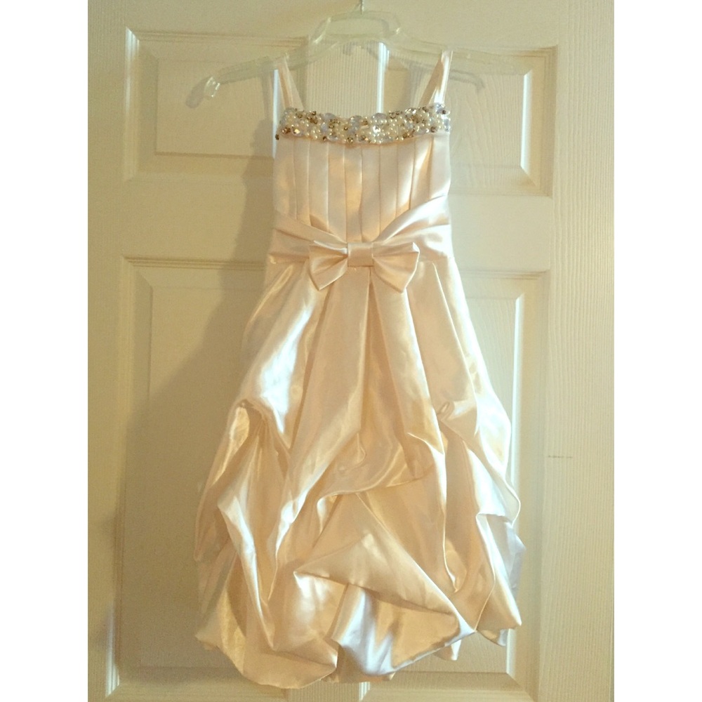 Cream satin-like girls special occasion dress